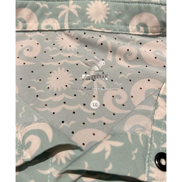 Rabbit Running Shirt Mens Low Tide Short Sleeve Snap Sz Large Perforated - Picture 3 of 8